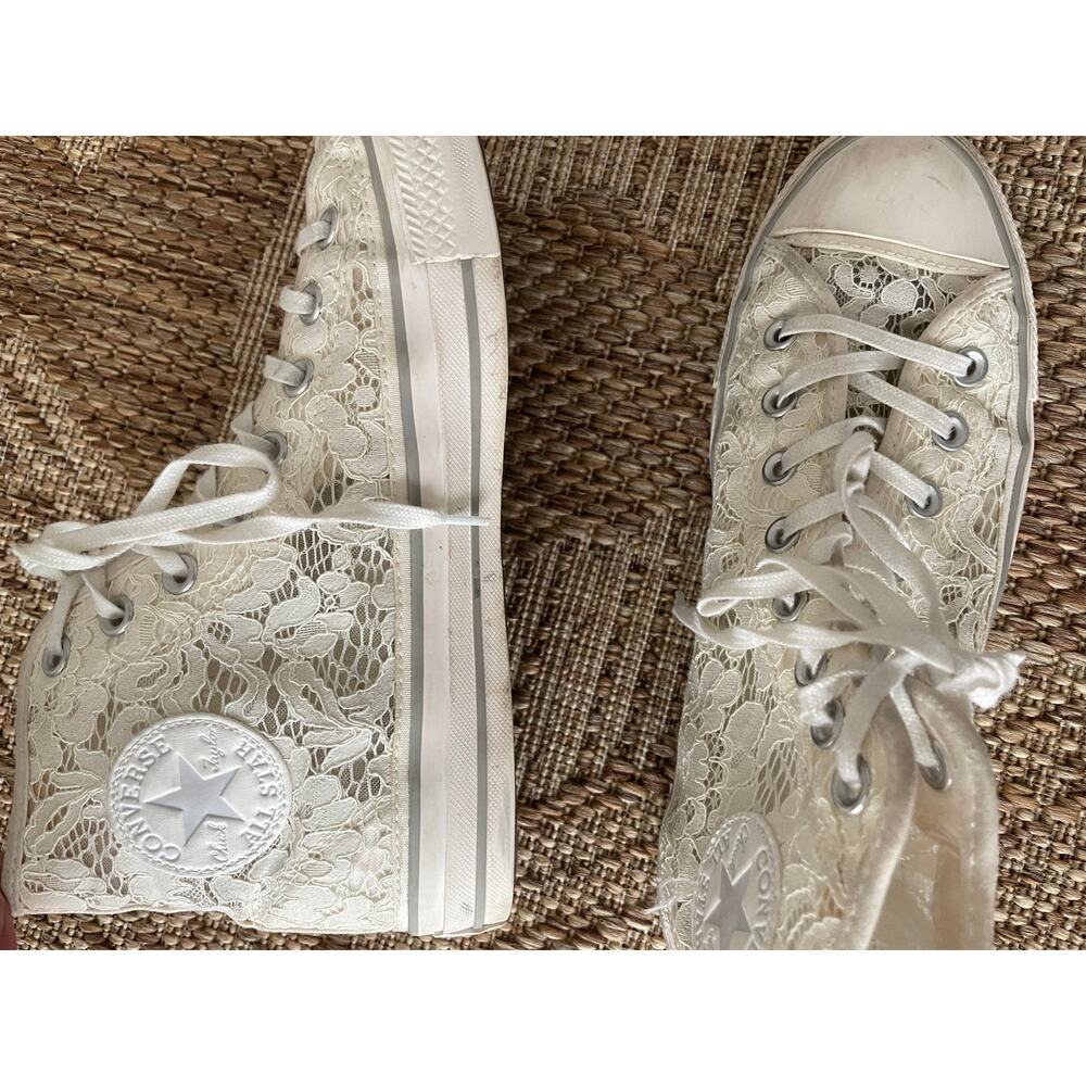 Converse Pre-loved White Lace High tops SZ 9.5 - Picture 4 of 11